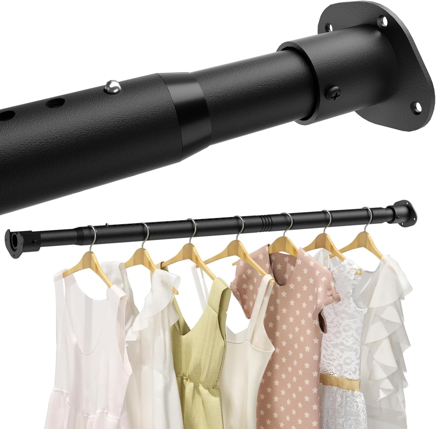 Closet Rods for Hanging Clothes, 16.5-90 Inch Adjustable Closet Hanging Rod,1.3 Inch Heavy Duty Closet Rod for Closet Wardrobes Laundry Room