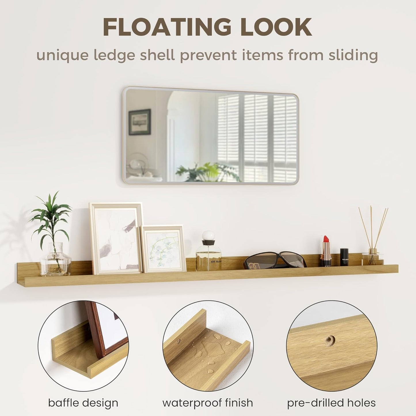 Axeman Oak Floating Shelves - 24 Inch Picture Ledge Shelf Set of 2 - Rustic Picture Shelf for Wall with Ledge - Oak Floating Shelves with Lip - Photo Ledges