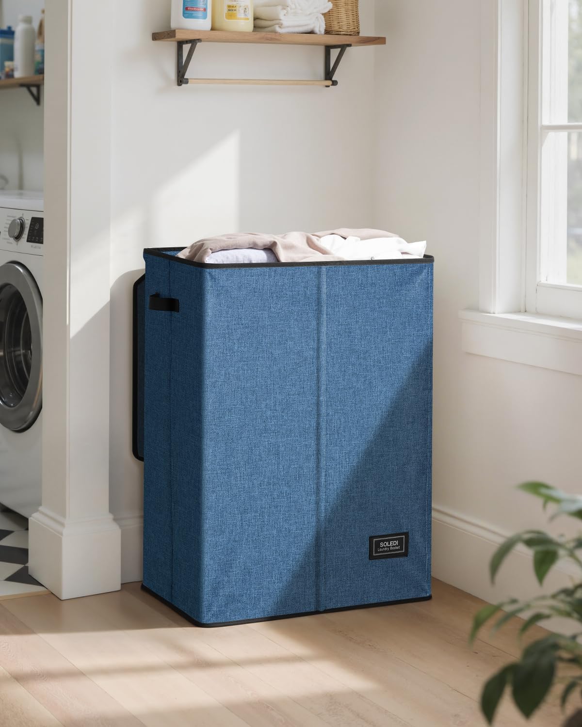 SOLEDI Laundry Hamper with Lid 130L Large & Tall Collapsible Laundry Basket, Clothes Hamper with Bag Removable Easy to Carry, Dirty Hampers for Bedroom, Bathroom, Dorm, College, Blue