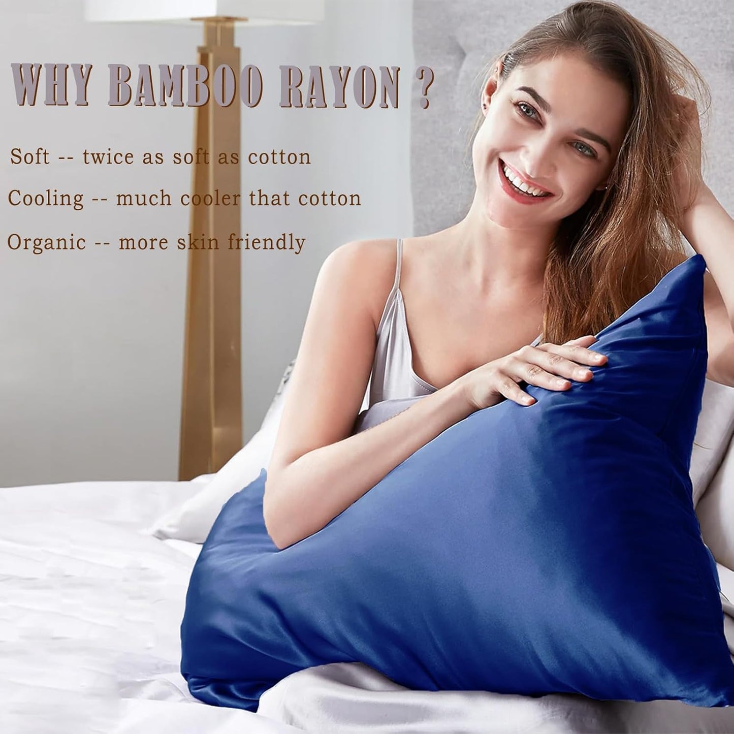 TELUS Pillow Cases Standard Size 2 Pack, Bamboo Rayon Cooling Pillowcases with Envelope Closure, Cool Breathable Pillow Case for Hot Sleeper & Night Sweats, 20x26 inch, Deep Blue