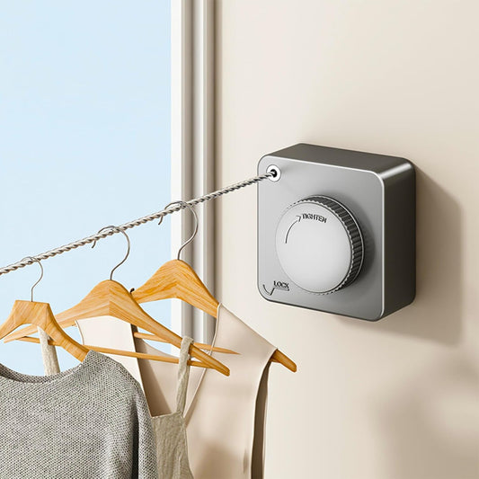 Retractable Clothesline Indoor, Non-Sagging Outdoor Clothes Drying Line Retracting Heavy Duty Clothes Drying Laundry Line Wall Mounted Stainless Steel Line - 15.6 Feet (Square Gray)