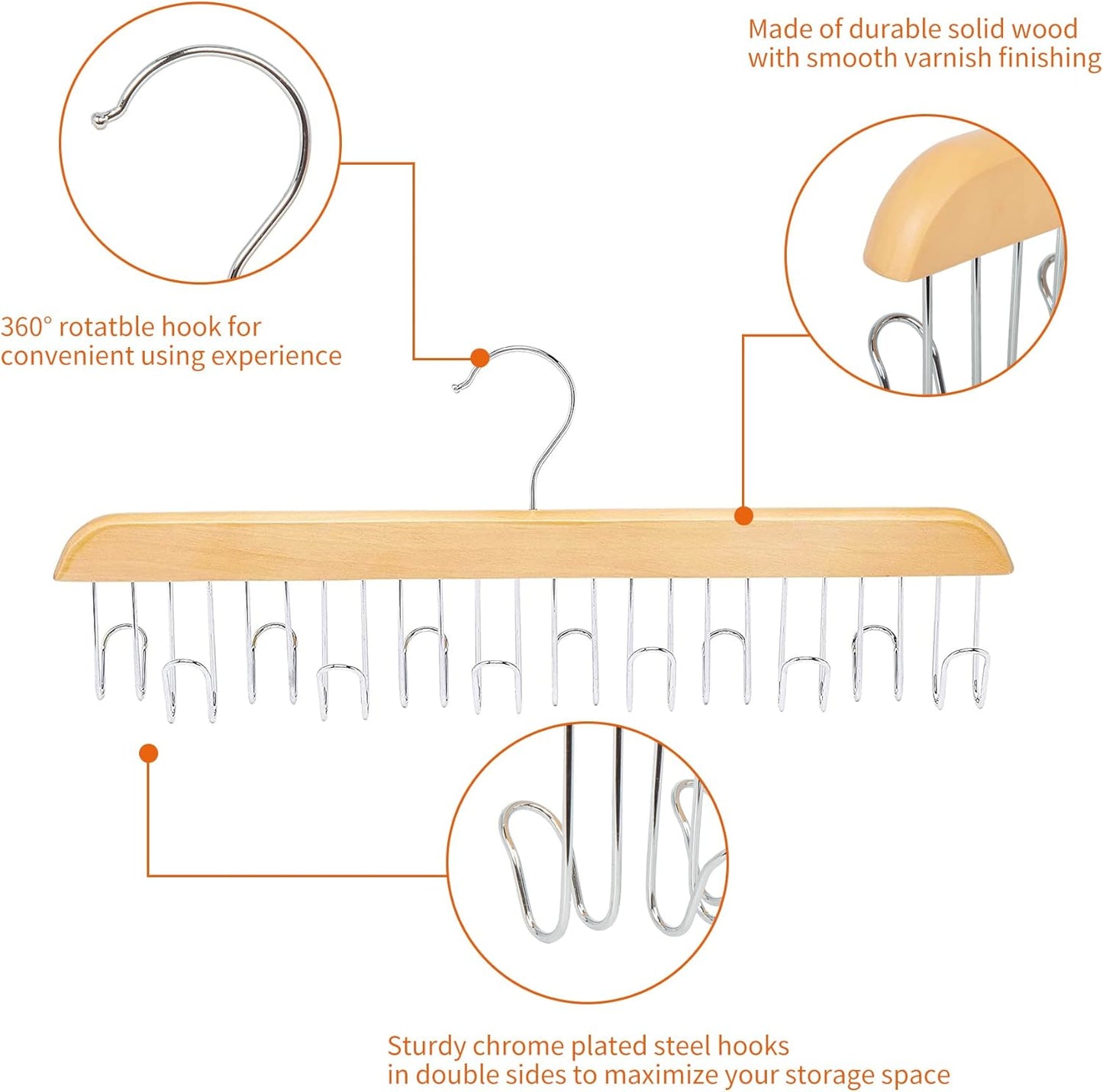 Amazon Basics Wooden Belt Hanger - Natural (Pack of 18)