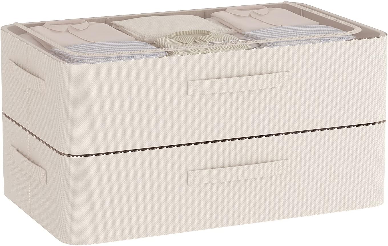 Under Bed Storage Bins Frame Storage Box Oxford Fabric Sturdy Underbed Container Foldable Stackable Large Capacity Clothes Organizer