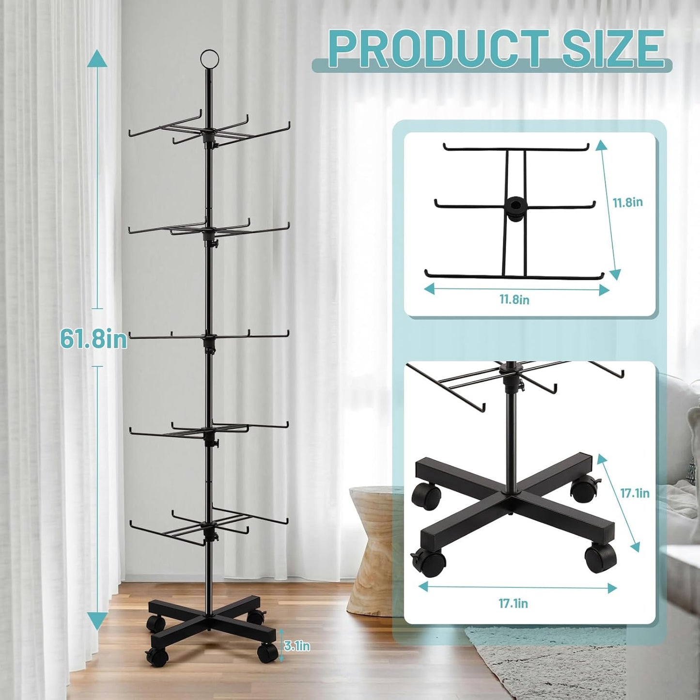 Retail Display Stand Rotating Display Rack 5 Tier Spinning Display Stand for Craft Shows, Jewelry, Keychain, Earring Adjustable Height Retail Display Racks (5-Tier Black)
