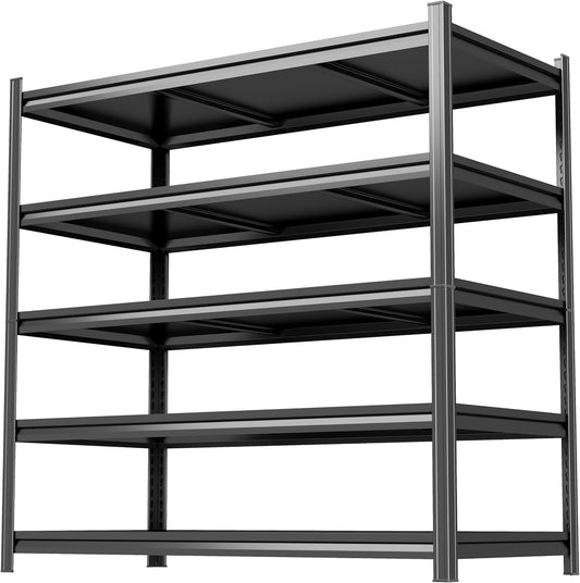 71'' Garage Storage Shelves, 5 Tier Metal Shelving Unit, Adjustable, Double-Layer Column with Reinforced Ribs, Heavy-Duty, Capable of Bearing 3000 lbs Suitable for Garage, Warehouse, Kitchen Storage