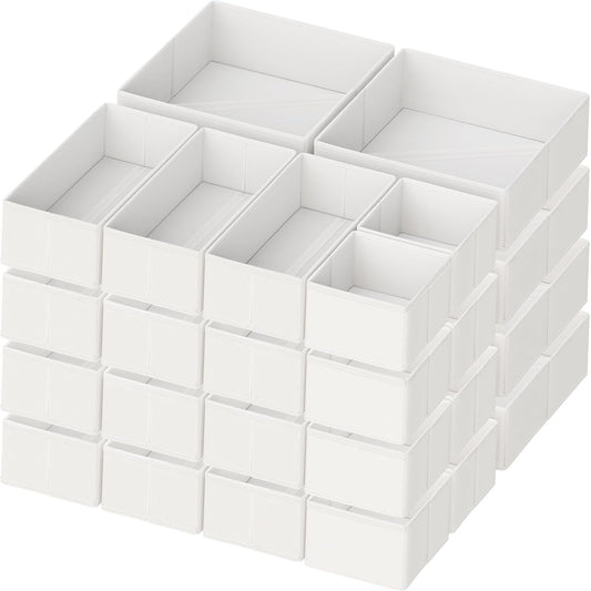 Criusia Drawer Organizer Clothes, 24 Pack Dresser Organizer for Baby Clothes, Underwear, Sock- Foldable Closet Organization and Storage Dividers Bins for Nursery, Bedroom and Dorm (White)