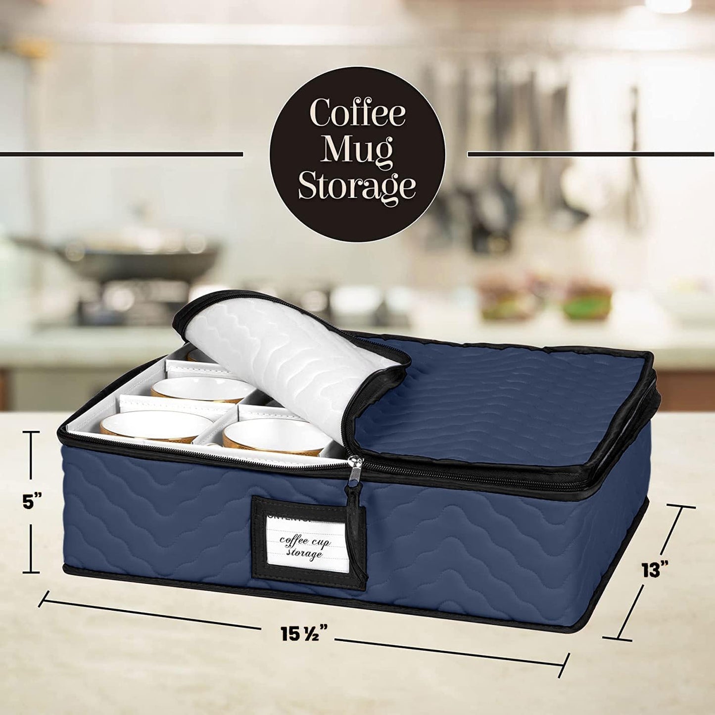 China Storage Containers 5-Piece Set Moving Boxes for Dinnerware, Glasses, Plates, Mugs and Saucers Sturdy Quilted Microfiber Dish Organizer with Dividers for Seasonal Storage - Holds Set of 12, blue