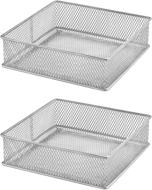 YBM HOME Silver Mesh Drawer Cabinet and or Shelf Organizer Bins, School Supply Holder Office Desktop Organizer Basket (2, 6x6x2 Inch)