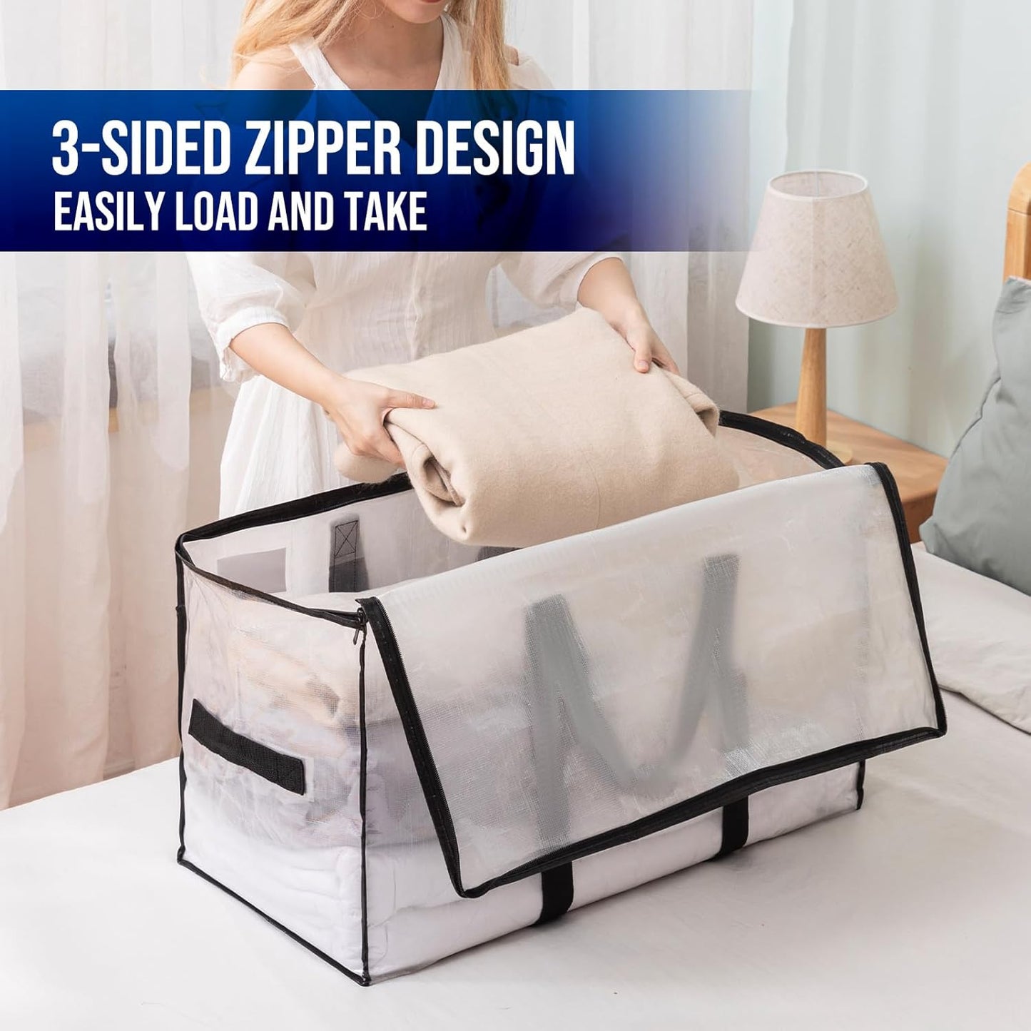 TAILI Extra Large Moving Bags, 8 Pack Clear Heavy Duty Totes for Storage with Visible Window, Wrap Around Handles, Storage Bags for Space Saving, Alternative to Moving Boxes
