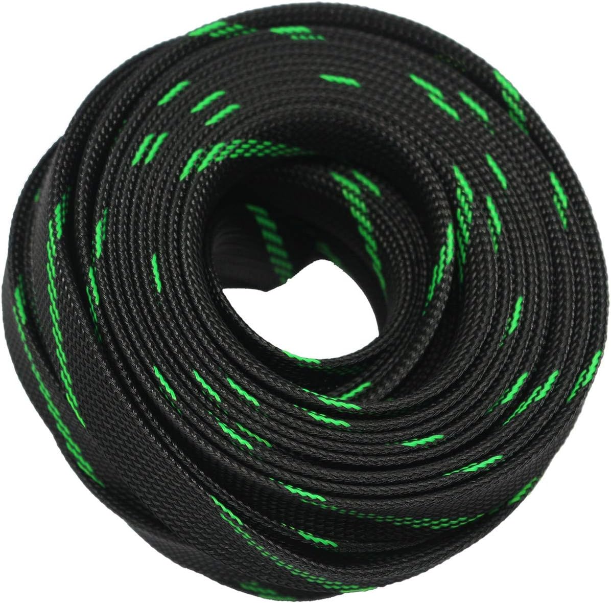 30ft PET Expandable Sleeving Wire Cable Sleeve (1/2", Green&Black)