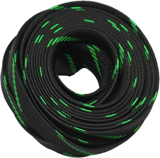 30ft PET Expandable Sleeving Wire Cable Sleeve (3/5", Green&Black)