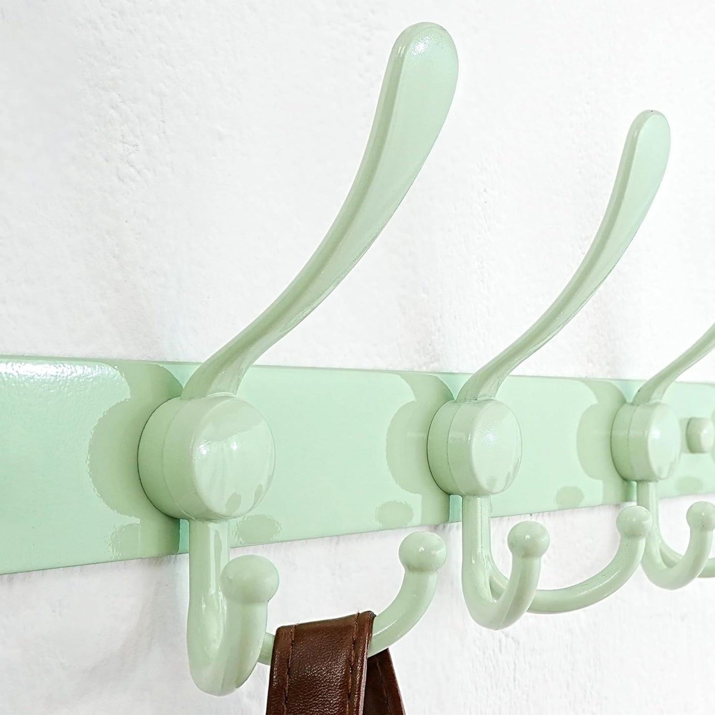 Dseap Coat Rack Wall Mount - 38” Long 10-Tri-Hooks Heavy Duty Coat Hanger Rail Wall Hooks for Hanging Coats Hats Clothing Clothes Purse Mudroom Entryway, Green, Pack of 2