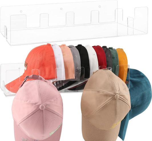 Acrylic Hat Racks for Baseball Caps Wall, 2 Pack Hat Organizer for 50 Baseball Caps Holders, Sturdy Clear Wall Mounted Storage Organizer