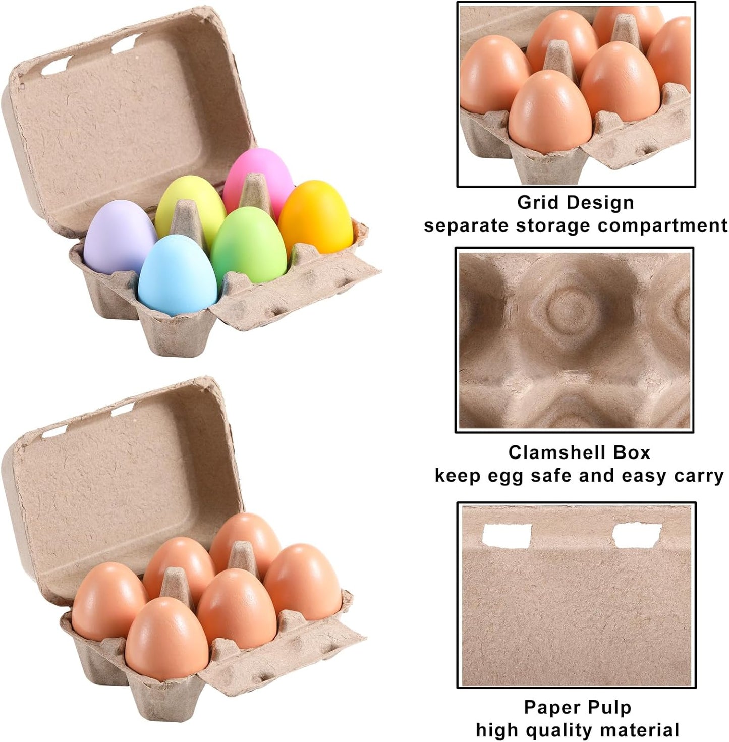Half Dozen Egg Cartons 300 Pack, Blank Natural Pulp Box 6 Count for Chicken Eggs Reusable, Storage Tray Strong for Holds Up to Six 6 Egg Cardboard Paper Holder Container for Refrigerator