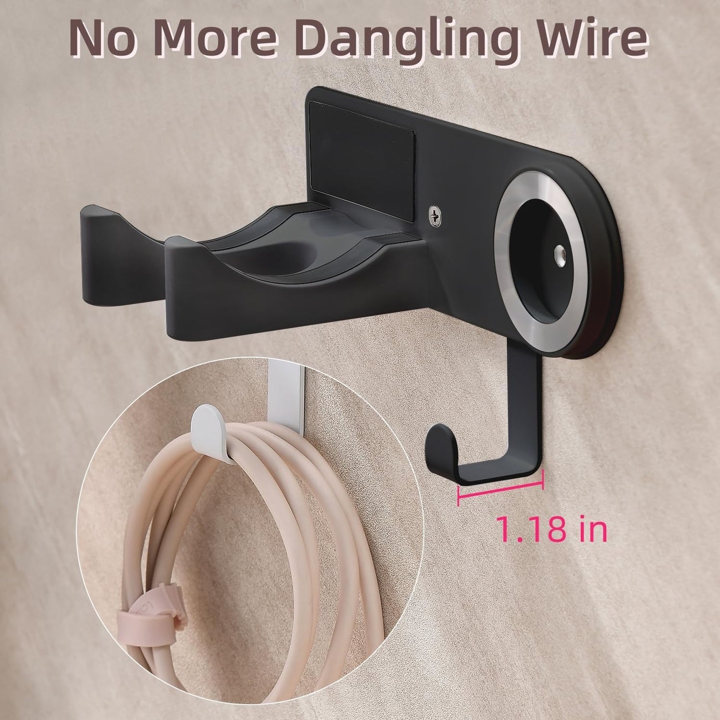 Hair Dryer Holder Wall Mounted, Blow Dryer Holder with Strong Magnet, Dyson Hair Dryer Holder Adhesive Aluminum Alloy Organizer for Bathroom Black UEMUSI