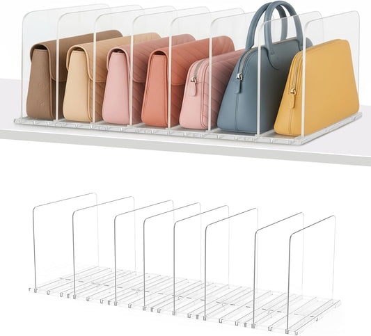 Adjustable Bag & Purse Organizer for Closet | Clear Shelf Dividers for Closet Organization, Vertical Handbag Separator for Sweater, Shirts & Clutches, Perfect for Bedroom, Living Room, Home