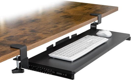 Mount-It! 30” Extra-Wide Clamp-On Under Desk Keyboard Tray, Large Slide-Out Keyboard Drawer for Desk, Ergonomic Pull-Out Platform with Smooth Gliding Tracks, No-Drill C-Clamp Mount