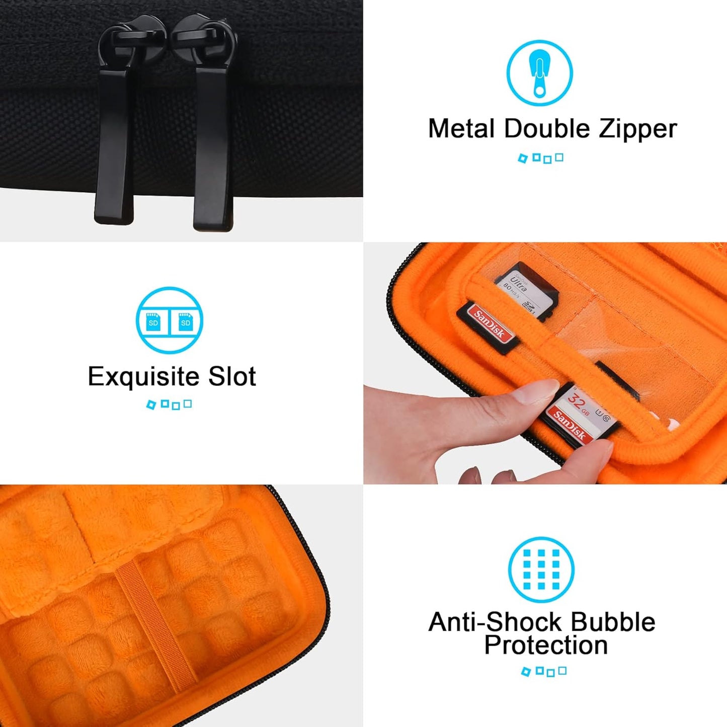 Lacdo Hard Carrying Case for SanDisk Extreme Pro/SanDisk Extreme Portable External SSD 500GB 1TB 2TB 4TB 8TB USB-C Solid State Drive EVA Shockproof Protective Storage Travel Bag, Black+Orange