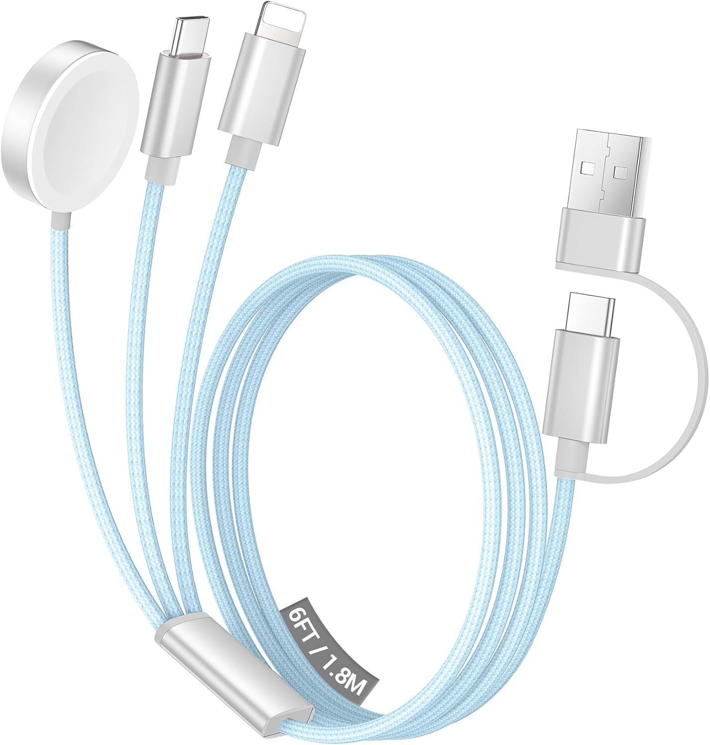 Temdan for Travel Vacation Essentials,3 in 2 USB C Cable for Apple Watch Charger/iPhone 17 Charger/Lightning,Multi Charging Cable Cord,Camping Essentials,Designed for iWatch &iPhone 16-12-6FT Blue