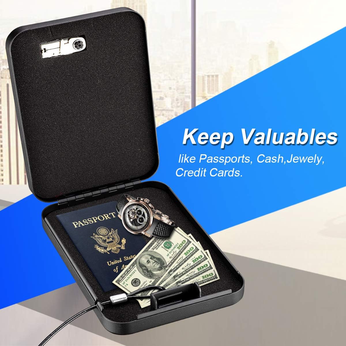 Pistol Safe, Portable Travel Gun Safe,Handgun Lock Box, Gun Safes for Cars, Black