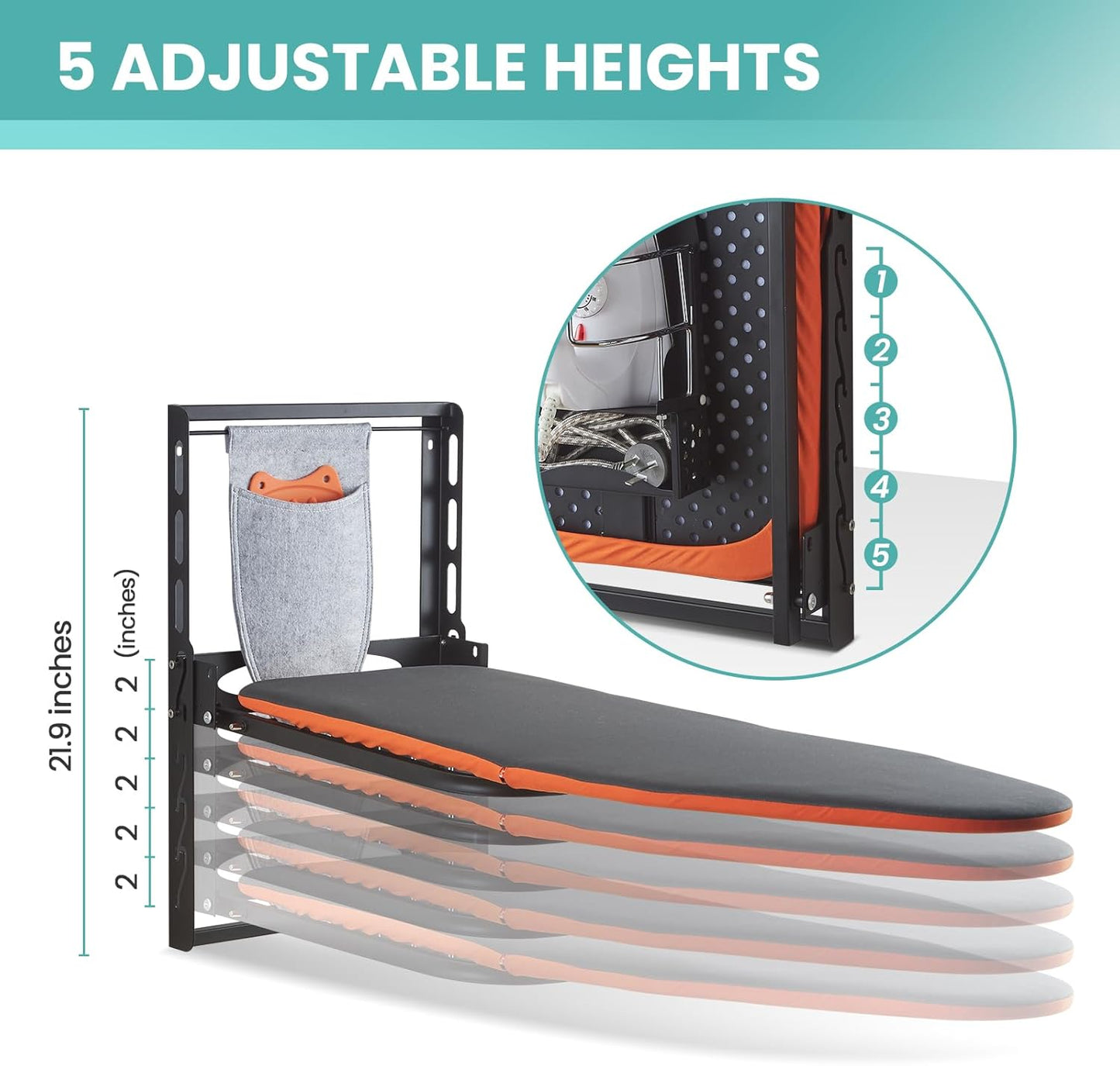 Wall Mounted Ironing Board with Iron Holder, 36 X 13 Compact Mount Foldable Ironing Board for Small Spaces, Space Saving with Cotton Fabric Cover and Silicone Iron Rest
