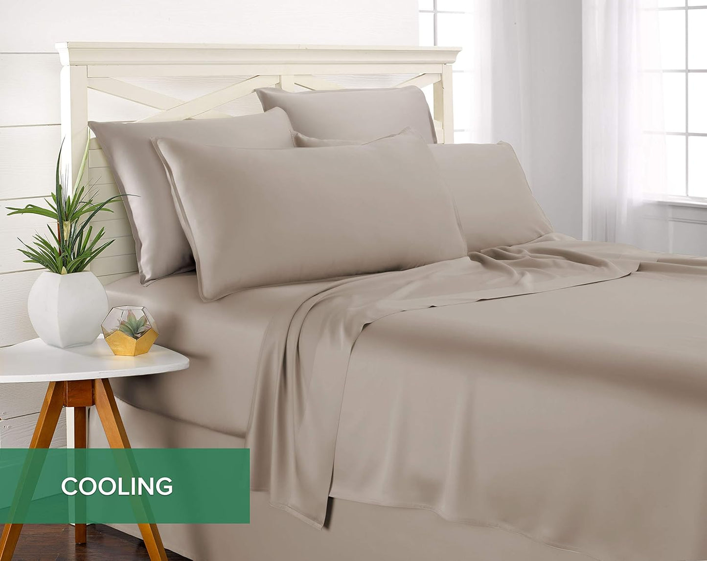 King Pillowcases by Pure Bamboo, Genuine 100% Organic Viscose Derived from Bamboo, Luxuriously Soft & Cooling, Double Stitching, Envelope Closure (2 King Pillowcases, Sand)