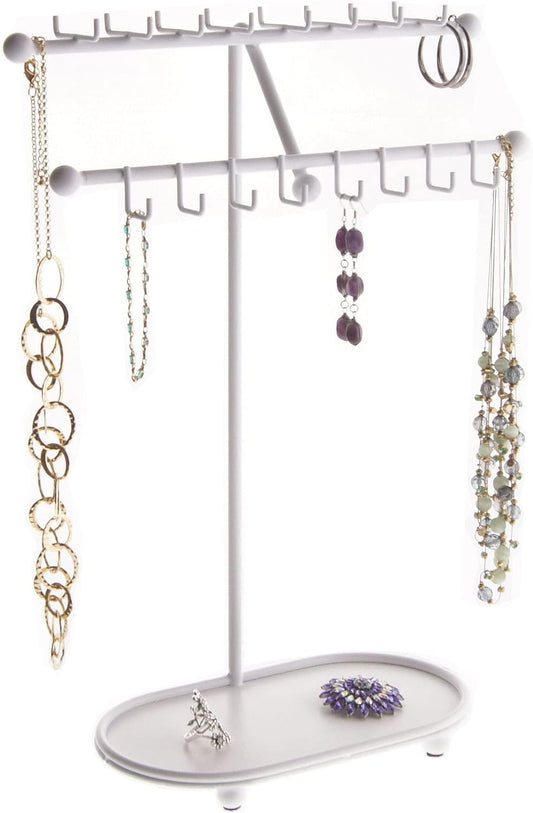 Angelynn's Sturdy Extra Long Necklace Holder Organizer Tall Tabletop Pendant Display Stand, Freestanding Large Capacity Jewelry Tree, Sharisa White 11 3/4" Wide x 16 1/2" Tall