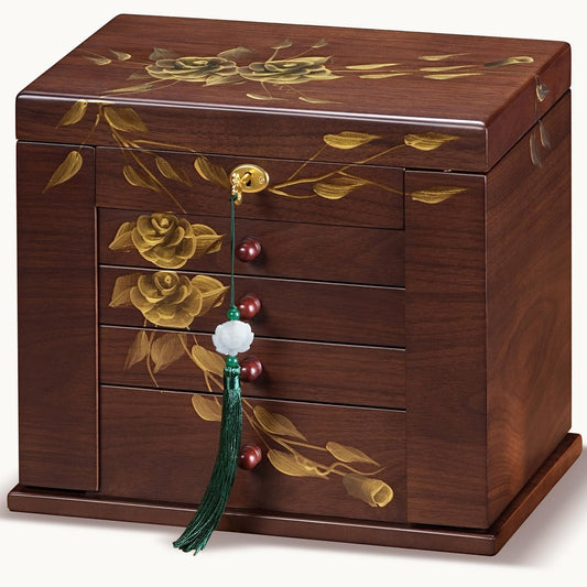 Hand-Painted Wooden Jewelry Boxes for Women - 8-Layer Large Lockable Jewelry Box with Compartments, Dresser Top Jewelry Organizer, Vintage Wooden Jewelry Storage