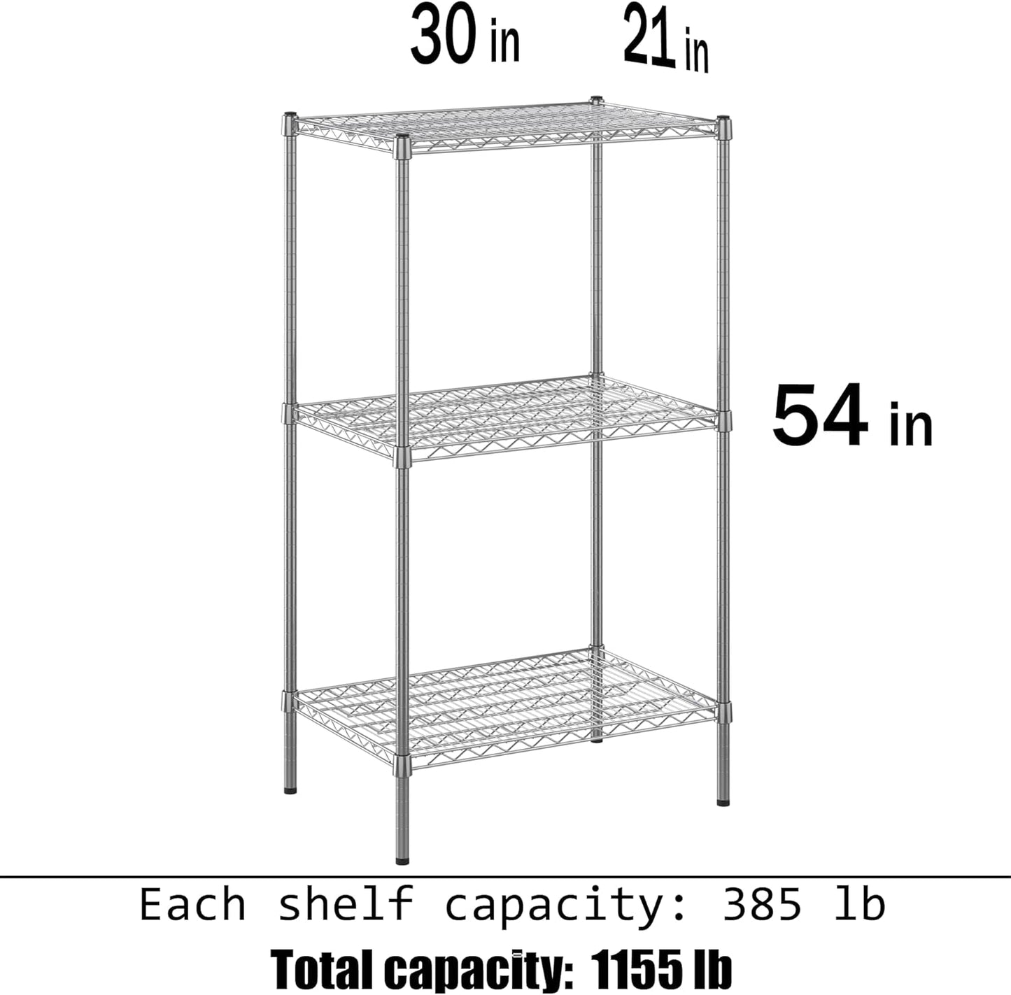 21" Deep x 30" Wide x 54" Height Wire Shelving Kit | 3-Tier | NSF Commercial Storage Rack Unit