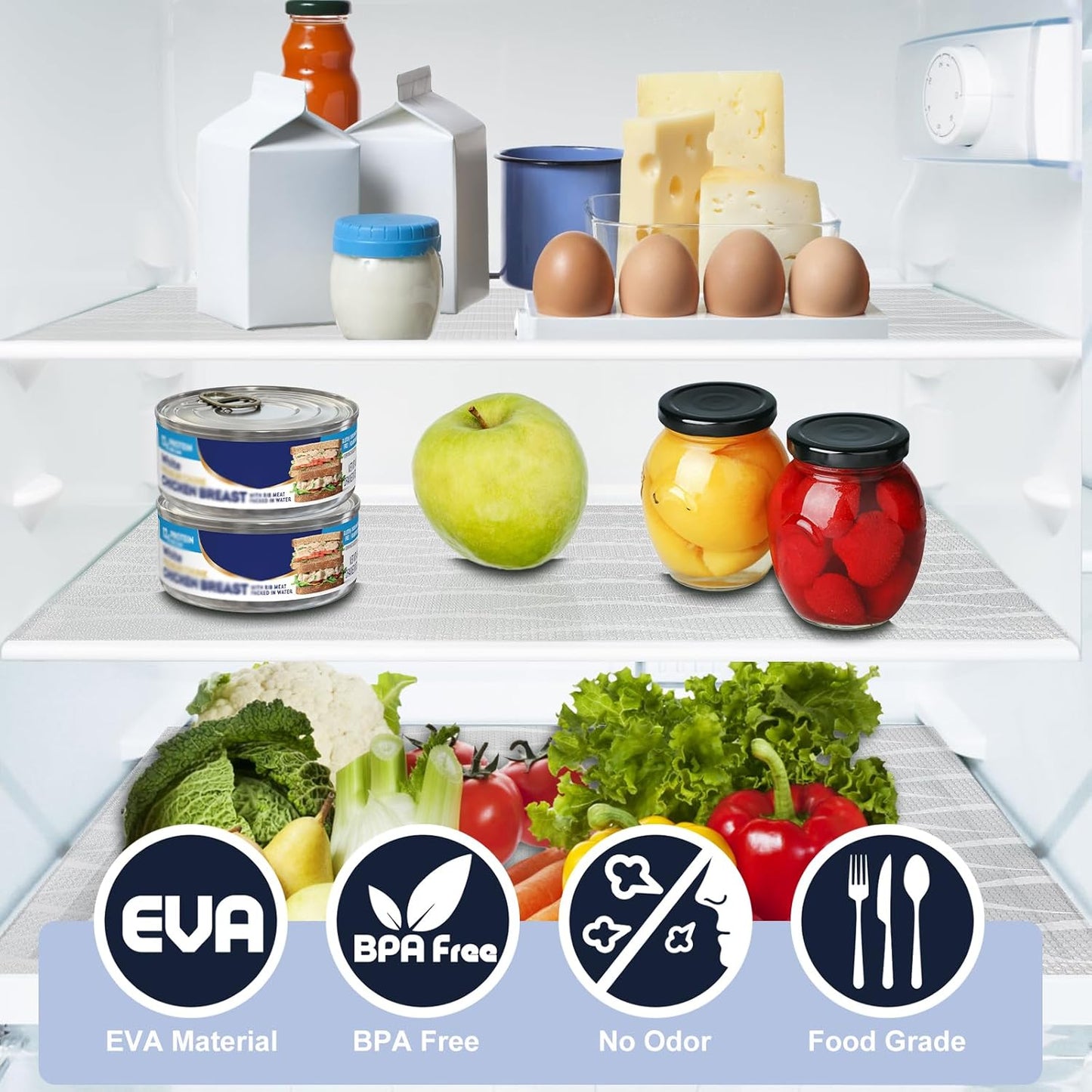 Shelf Liner, Waterproof Refragerator Liner, Drawer Liners for Kitchen Cabinet, Bathroom Sink Mat No Slip Cupboard Mats Non Adhesive Fridge Liner EVA Place Mats Roll - Clear Wave 12"×118"