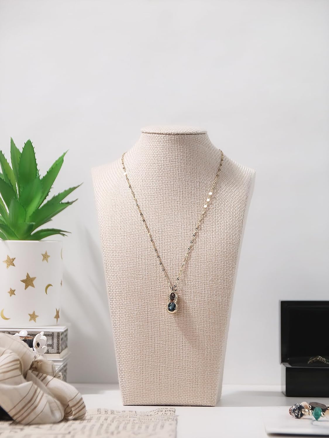 3Pcs Necklace Bust Stand for Selling, Linen Necklace Display Holder, Jewelry Necklace Organizer Rack for Shop Store Exhibition Show (9" Height)