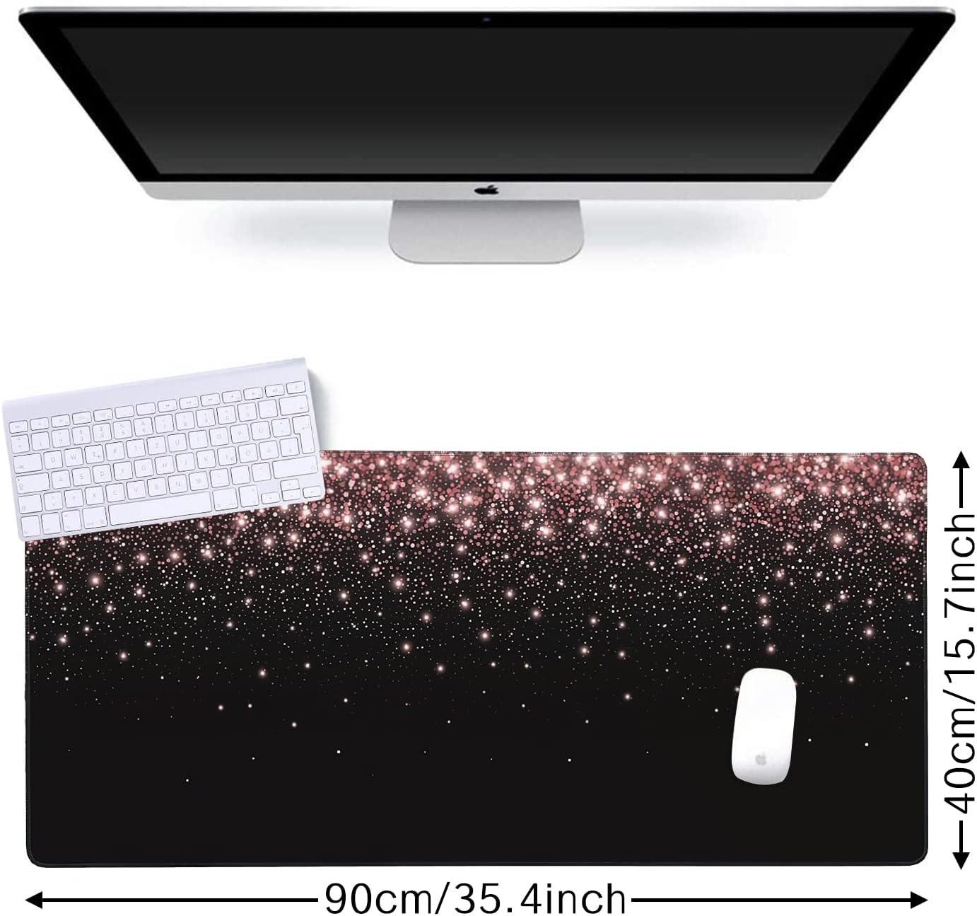 Rose Gold Glitter Gaming Mouse Pad XXL Large Desk Mouse Pad Keyboard Mat with Stitched Edges Waterproof Non-Slip Desk Mat for Laptop,Keyboard,Computer 35.4 * 15.7 Inch