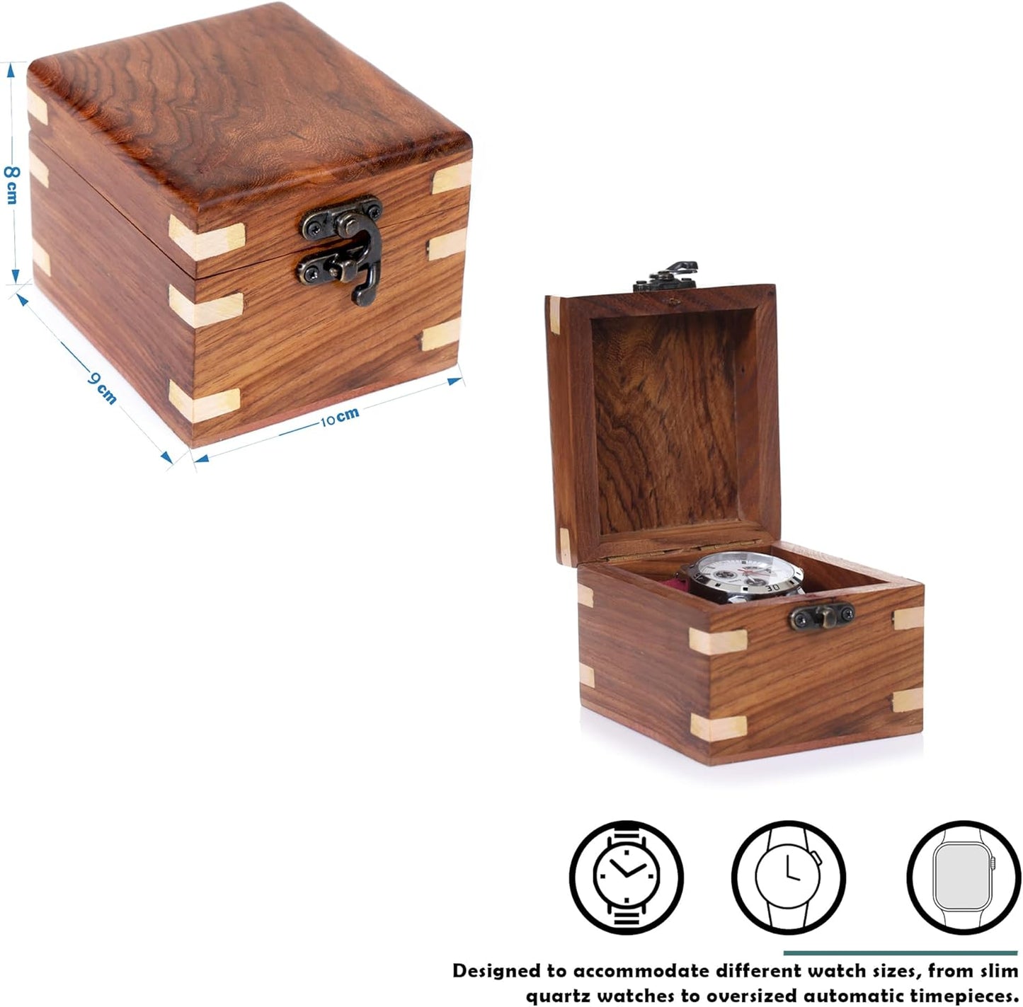 Wooden Watch Box for Men & Women, Luxury Watch Organizer & Display Case, Premium Long-Lasting Watch Holder for Storage, Elegant Gift for Watch Collectors (Wood Top, 1 Slot)