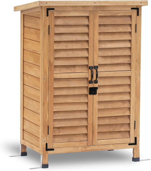 MCombo Outdoor Storage Cabinet, Small Storage Shed with Removable Shelf, Wood Garden Shed with 2 Doors for Yard Patio Lawn (24.6 x 18.3 x 38.2 inch) 0985 (Yellow)