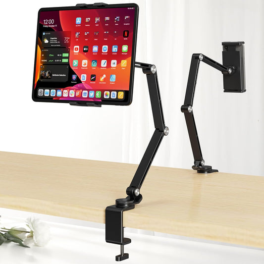 Houele Tablet Stand Holder, Adjustable Foldable Tablet Arm iPad Desk Mount with 360°Rotate Base, Phone Holder iPad Stand for Desk and Bed, Compatible with Tablets, Phones or Other 4-15.6" Device