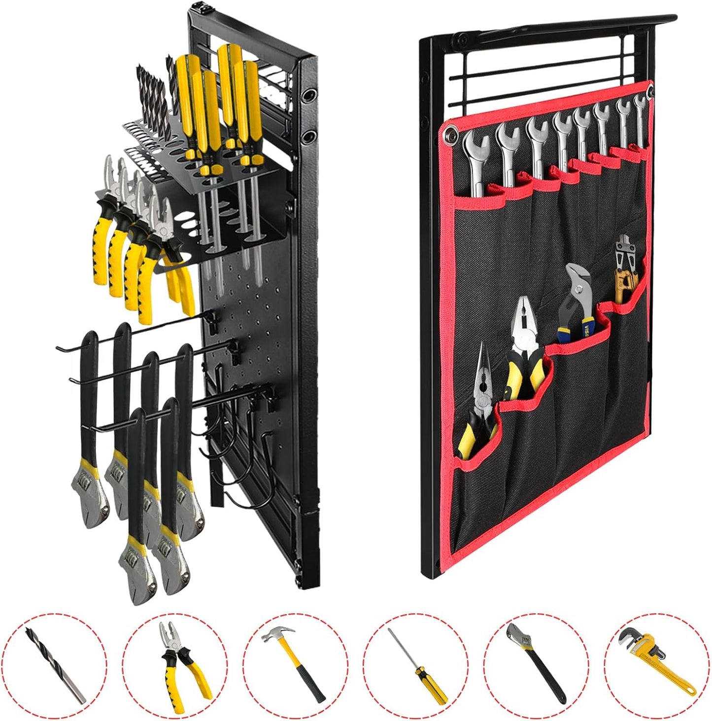 Garage Power Tool Organizer Cart with Charging Station, Floor Stand Rolling Drill Holder and Tool Battery Storage Cart on Wheels, 3-Layer Utility Rack Shelf with 8 Outlet Power Strip,Black