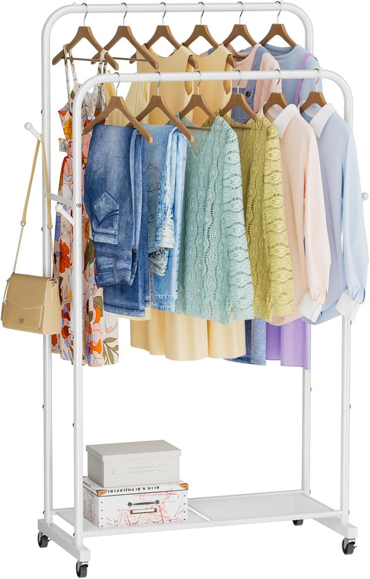 Clothes Garment Coat Rack Drying Clothing Racks Metal Freestanding for Hanging Clothes Portable Closet for Laundry Bedroom White