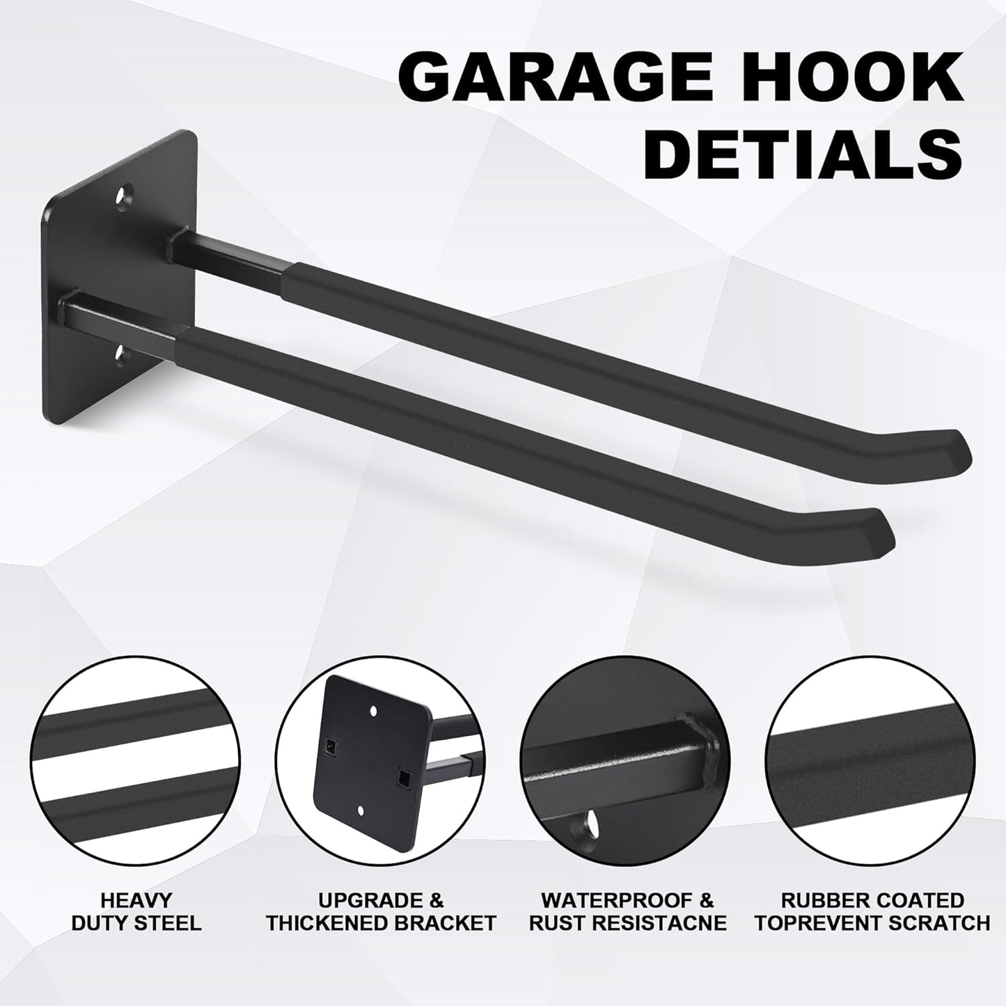 14 Inches Extra Large Garage Hooks, 4Pcs Heavy Duty Garage Wall Mount Organizer, Tool Hanger Long Utility Storage Hooks for Hanging Tire, Chair, Ladder, Garden Tools, Strollers and More