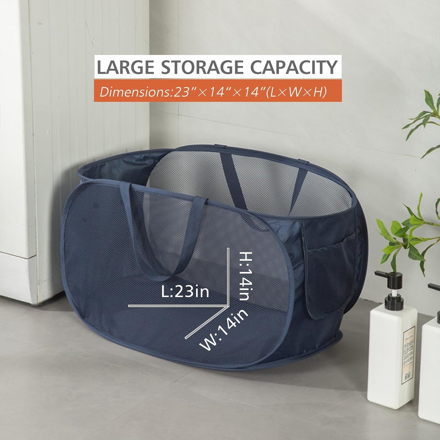 Sturdy Mesh Laundry Hamper Basket Bag,Pop up Basket with Side Pocket for Laundry Room, Bathroom, Kids Room, College Dorm or Travel (Pop Horizontal, Pink)