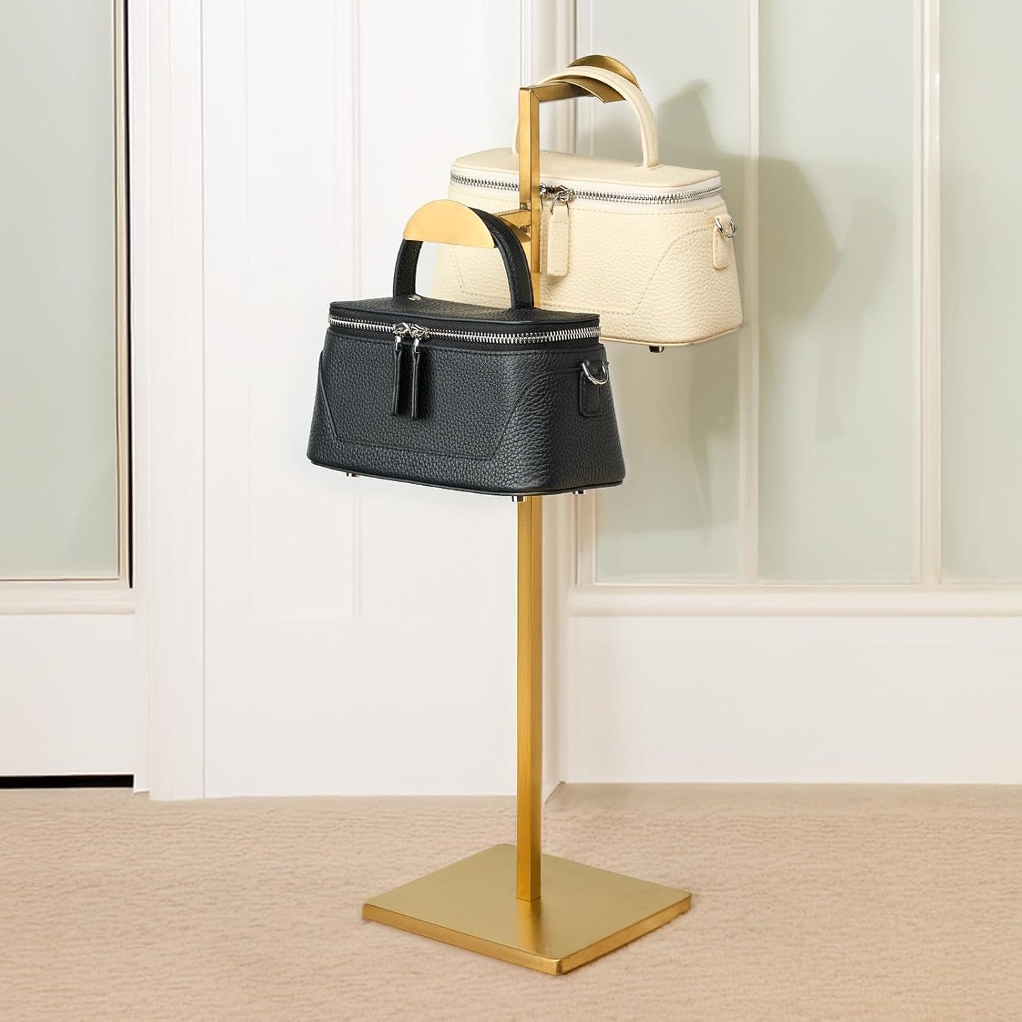 Two Tiers Handbag Display Stands - 2PCS Stainless Steels Purse Stand Holder Adjustable Height Purse Display for Retail Luxury Bag Organizer Home Store Boutique Retail Closet Gold Color