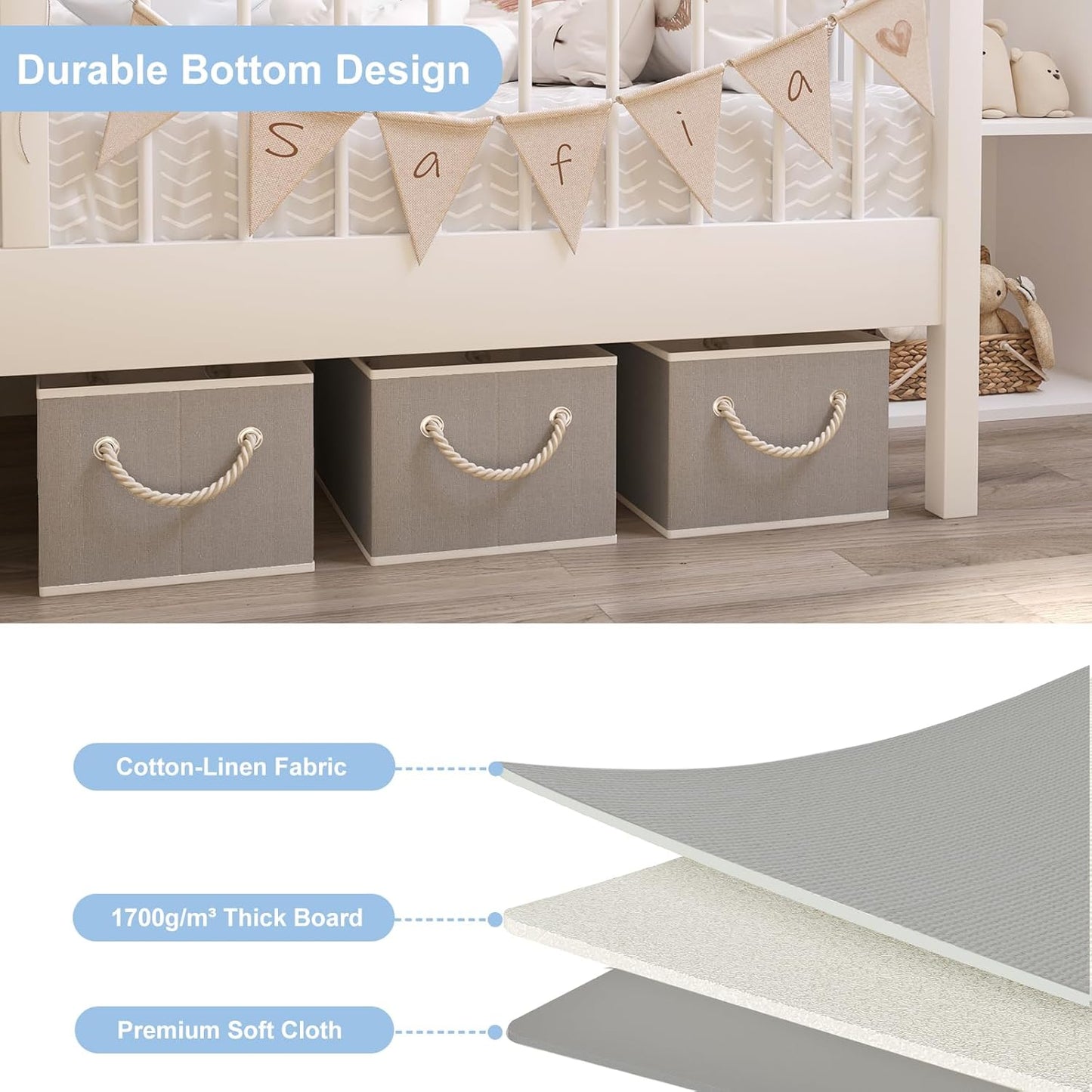 Closet Storage Bins, Linen Closet Organizers and Storage Basket for Shelves, Collapsible Shelf Baskets for Organizing Shelves, Bedroom Clothes Basket, Gray, 6 Pack