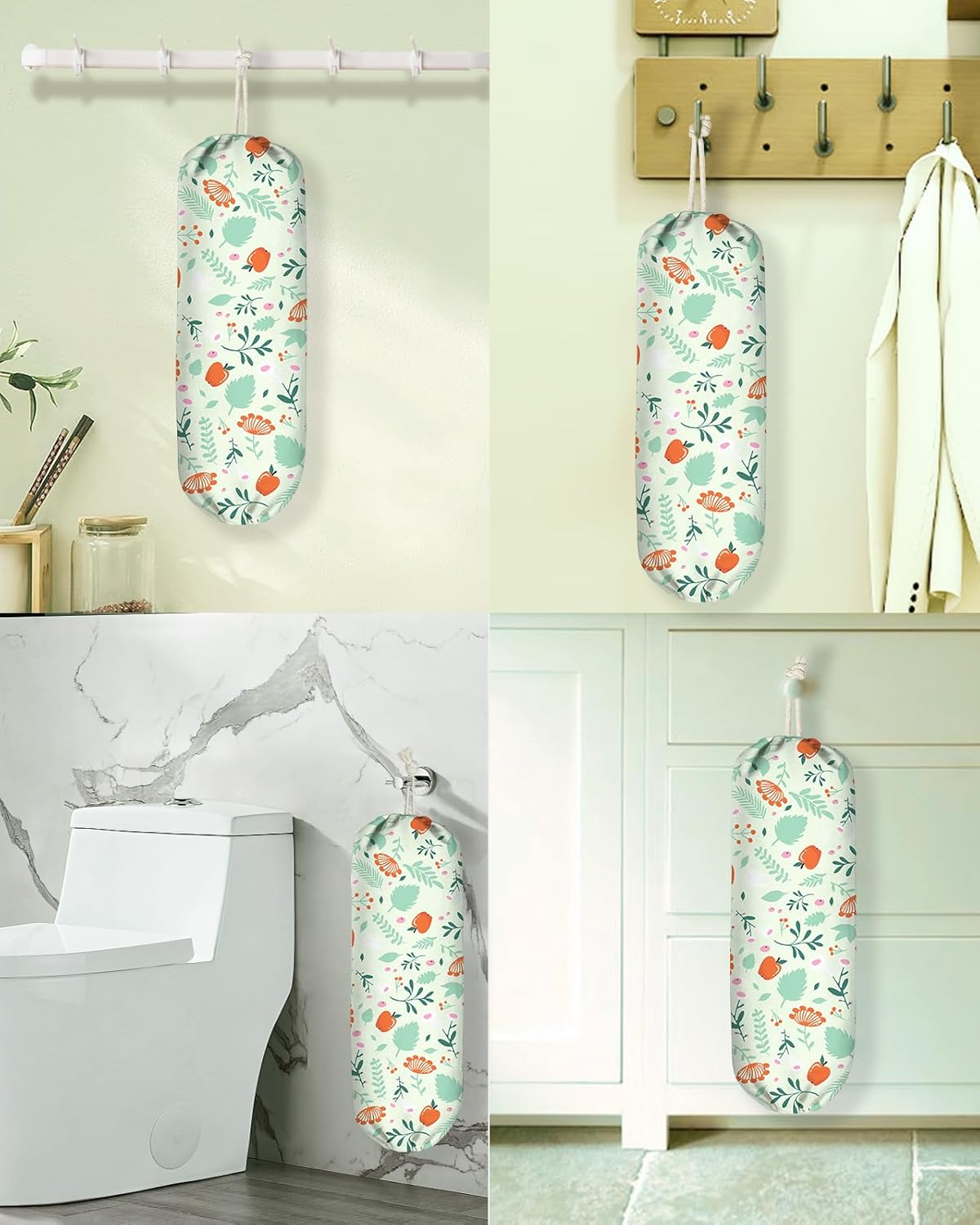Plastic Bag Holder, Grocery Bag Organizer - 1 Pack Cute Kitchen Dispenser Holders Reusable Shopping Western Hanging Wall with Adjustment Drawstring Closure for Women Home, Green