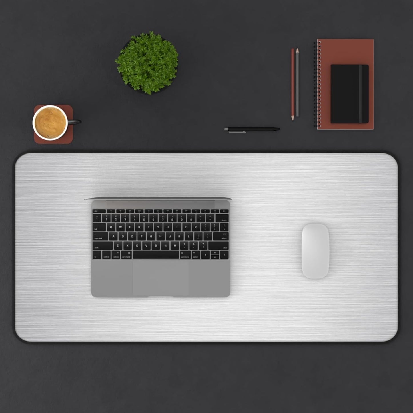 Brushed Metal Texture Desk Mat - Extended Mouse Pad & Desk Pad, Neoprene Surface, Non-Slip Rubber Base, Stitched Edges, Desk Protector for Keyboard & Mouse (Silver, 16x32)