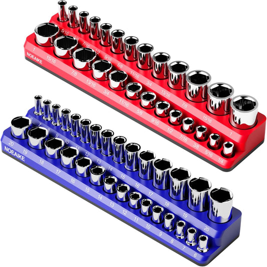 3/8 Inch Magnetic Socket Organizer,2-Pack Metric &SAE Sockets Holder Set 3/8" Drive Socket Trays, Holds 56 Pcs Standard and Deep Size Sockets(Socket not Included)