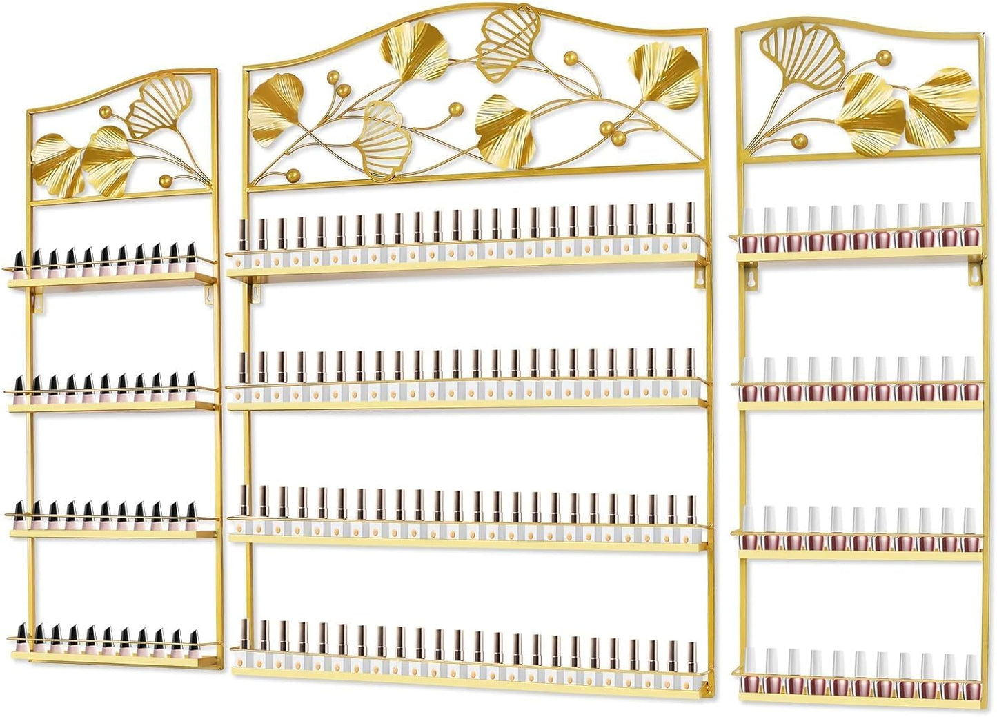 EBANKU Metal Nail Polish Racks, Gold Flower Shape Display Rack Cosmetic Display Case Lipstick Perfume Wall-mounted Shelf Essential Oil Organizer for Home Spa Nail Salon Shop