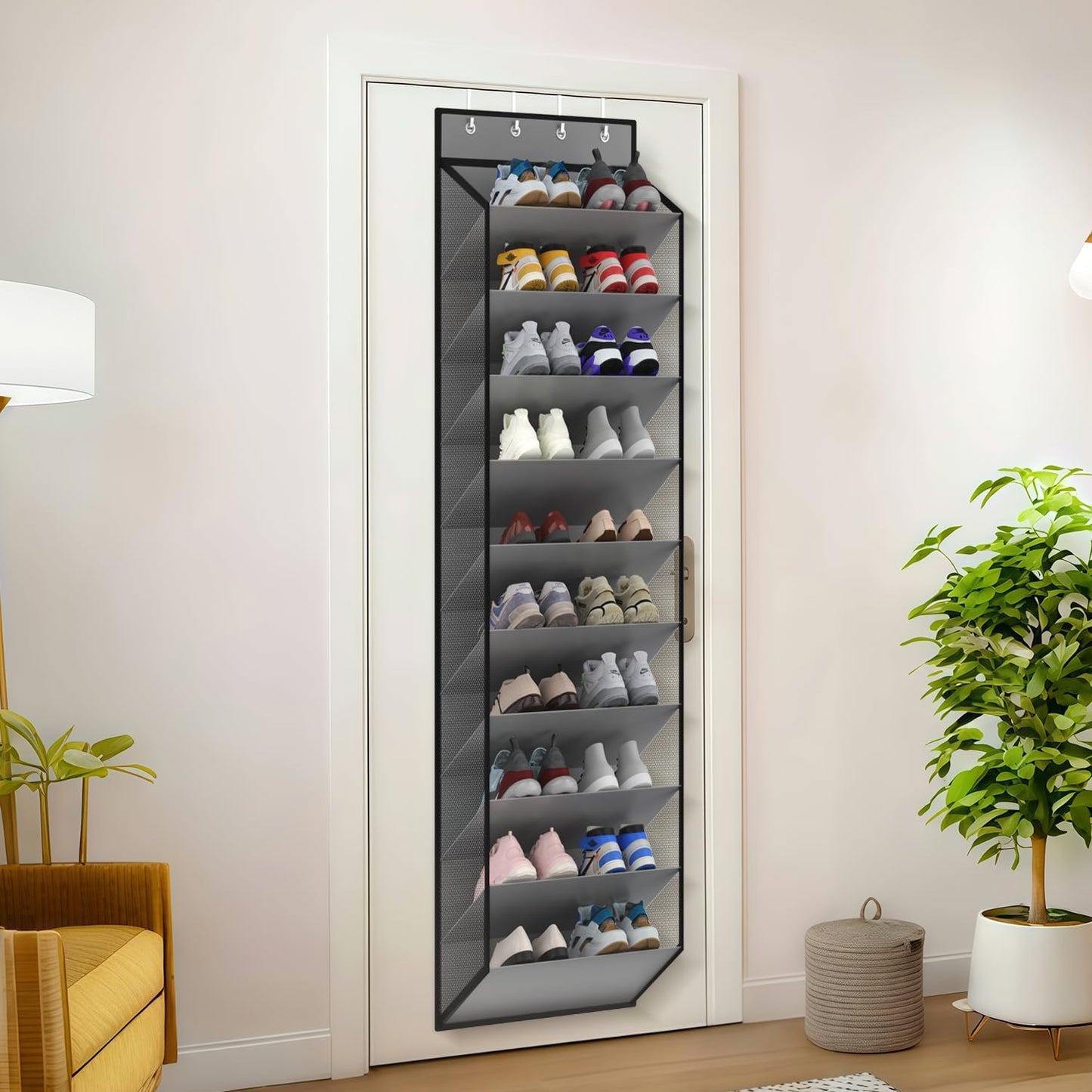 KEEPJOY 10 Tiers Mesh Over Door Shoe Organizer Storage, Hanging Shoe Holder for Door with Large Deep Pockets, Holds 20-30 Pairs of Shoes, Ideal for Sneakers & Boots.(Grey)