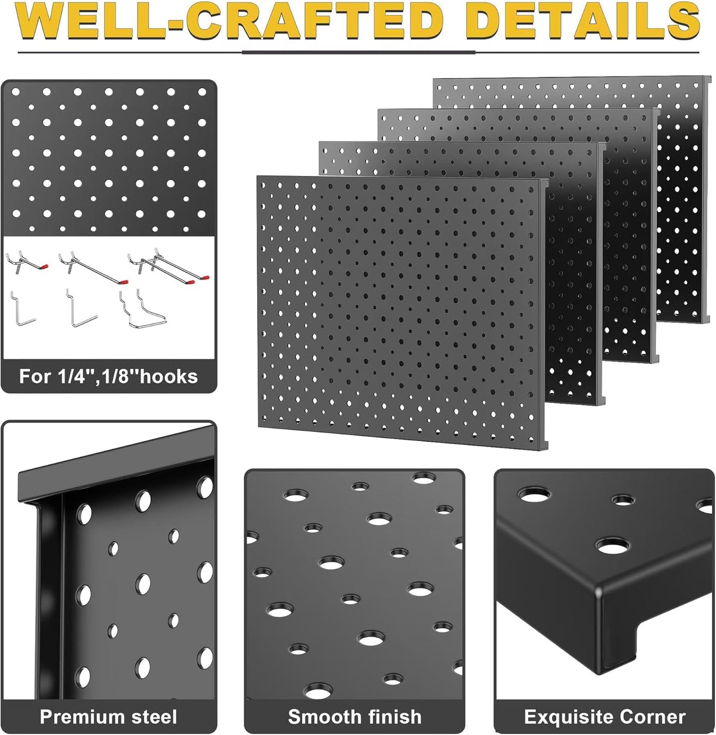 Ultrawall Metal Pegboard Panels, Pegboard Wall Organizer, Black Peg Boards for Wall, Garage Tool Storage Organization, 12"X16", 4pcs