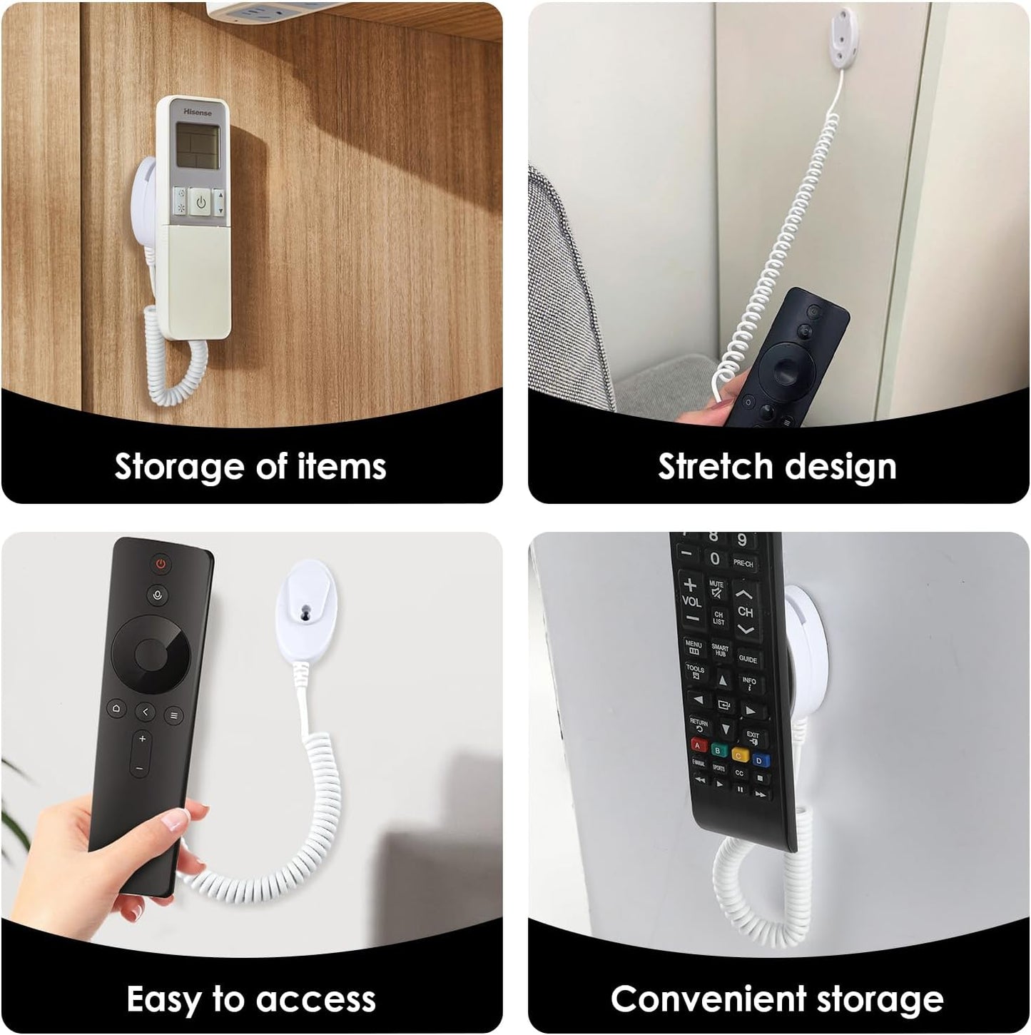 Magnetic Remote Leash Control Holder with Security Cable, Retractable Tidy Anti-lost Rope Organizer Easy Installation Stable Suitable for Projector TV Fan and Air Conditioner Remotes (2Pcs White, S)