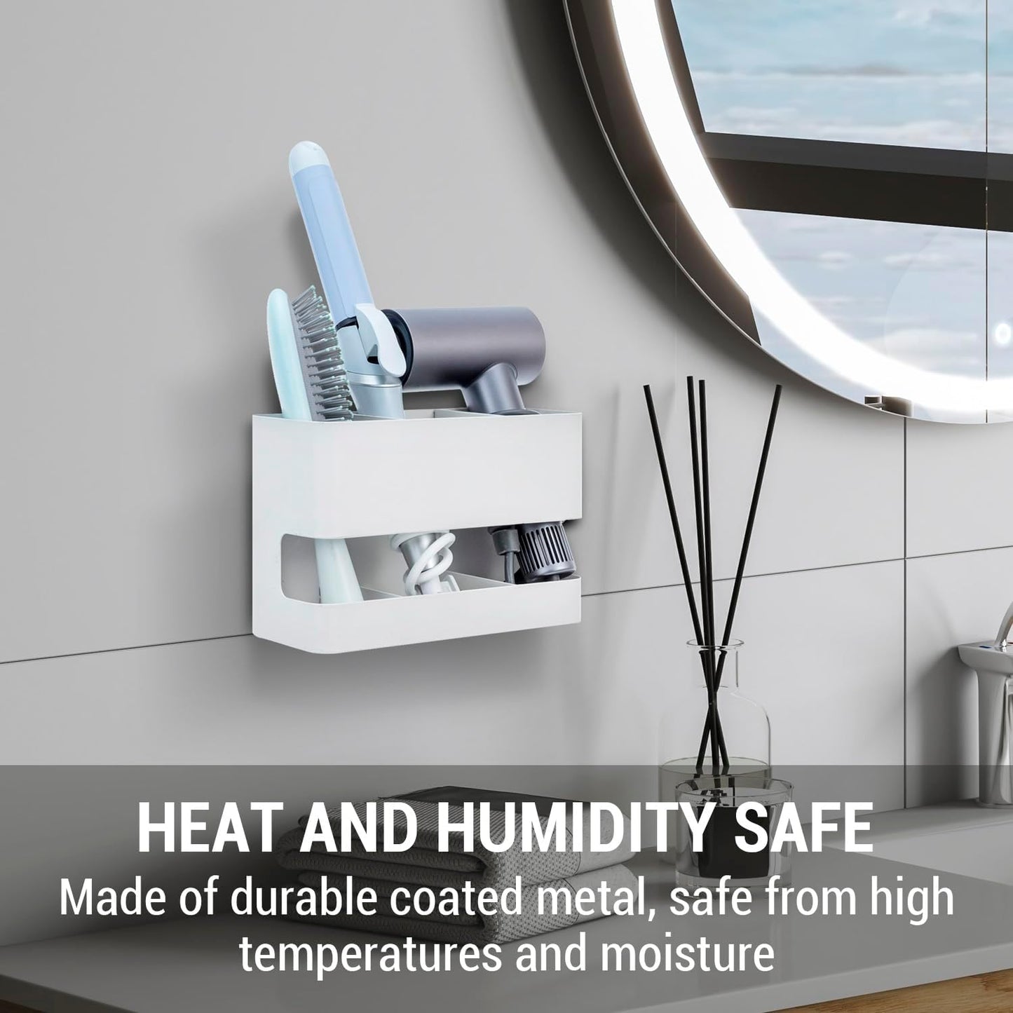 MyGift Modern Wall Mounted White Metal Hair Styling Tools and Accessories Heat Resistant Holder with 3 Slots, Salon Hot Tool Organizer Rack for Blow Dryer Straightener Curling Iron