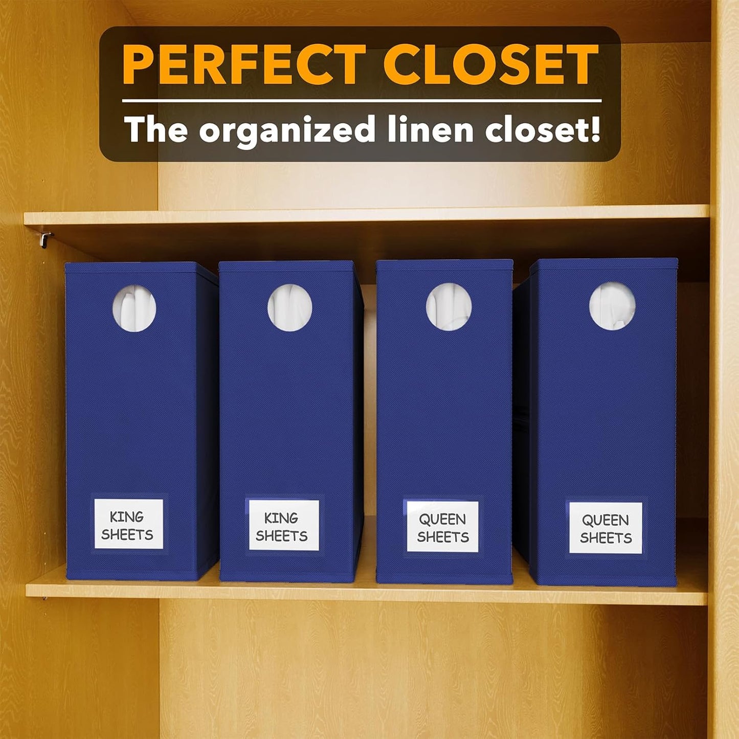 SpaceAid 4 Pack Bed Sheet Organizers and Storage, Foldable Sheet Organizer for Linen Closet, Sheets Set Folder Keeper with Window XL (Queen & King Size) Bedding Container (Navy Blue, 4 Pack)